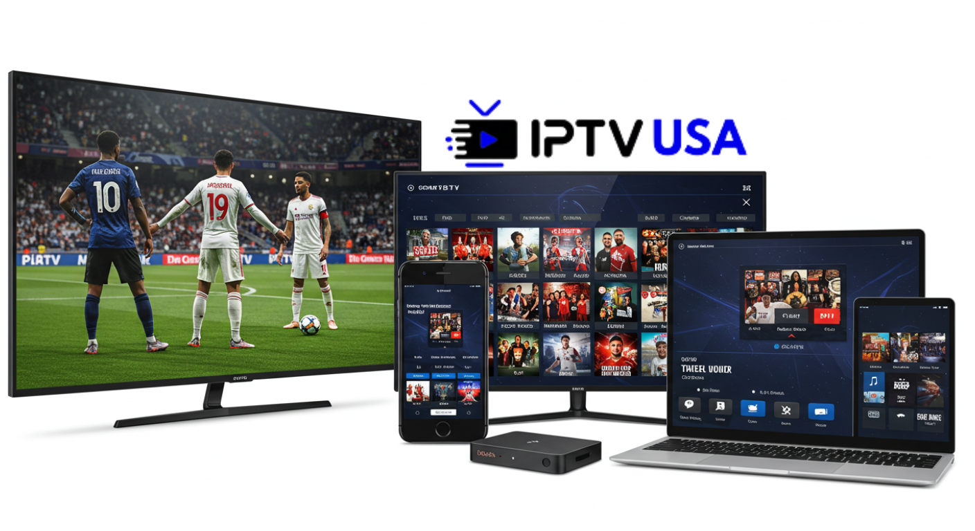 EROTIK IPTV streaming on multiple devices including TV, laptop, tablet, and smartphone